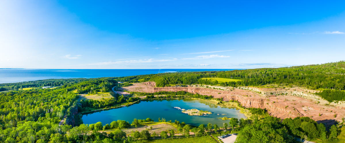  A view over a landsscape with an old quarry,